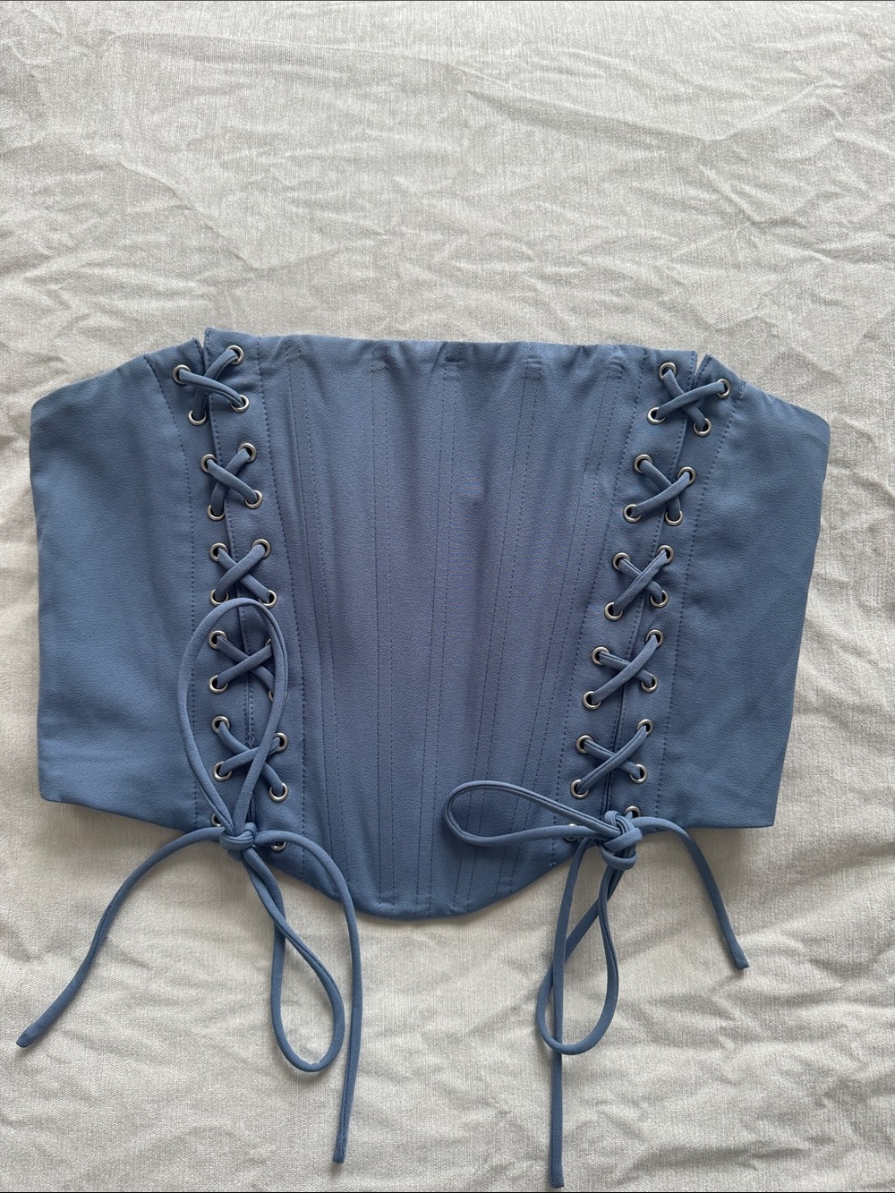 White Fox Boutique Blue Lace-Up Corset Crop Top